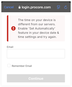 SS - iOS Login Error - The time on your device is different from our servers