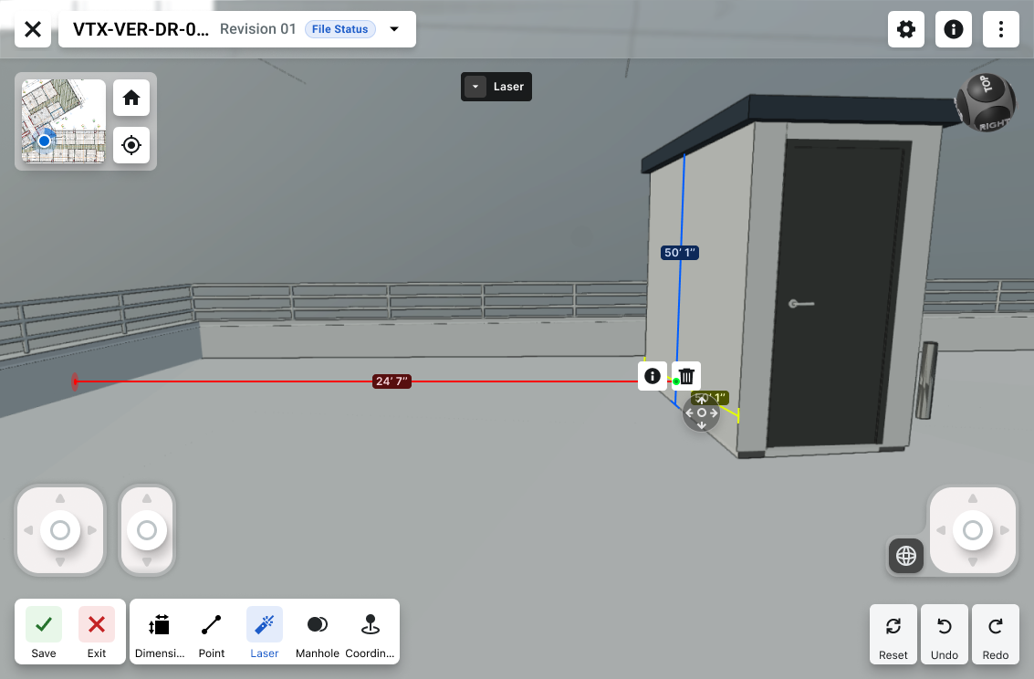 This image shows a measurement that was created with the Laser tool in the Next Gen Viewer of the Model Manager tool. 