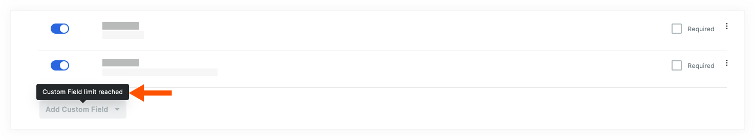 Tooltip Custom Field Limit Reached