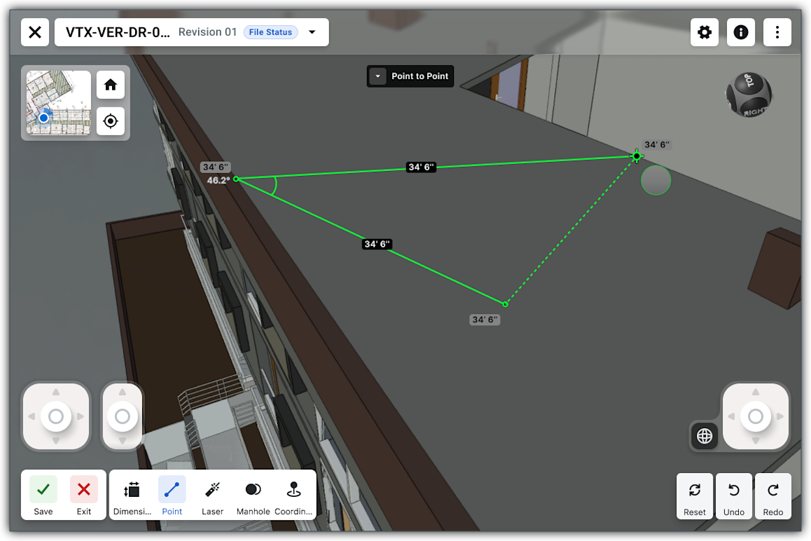 This image shows a closing measurement with a larger closing circle for the cursor in the Next Gen Viewer of the Model Manager tool. 