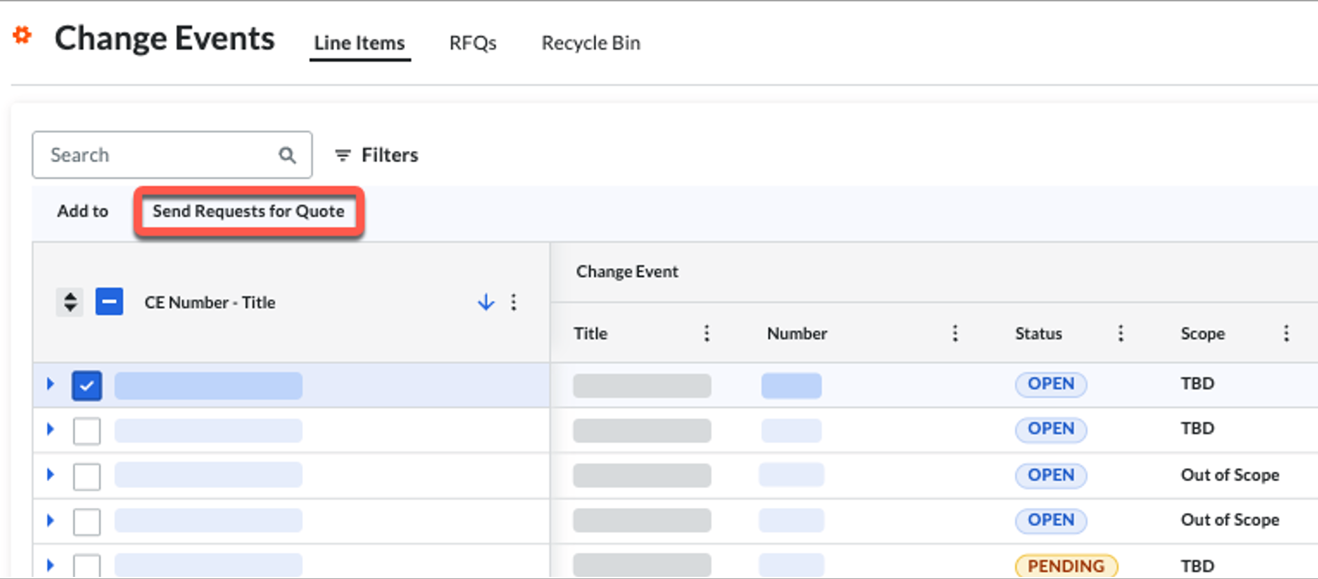 Create RFQs from a Change Event Send Requests for quote