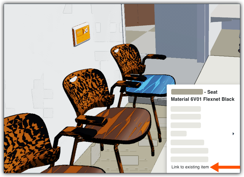 This image shows the Link to Existing Item menu option in the 3D model space of the Next-Gen Viewer in the Model Manager tool. 