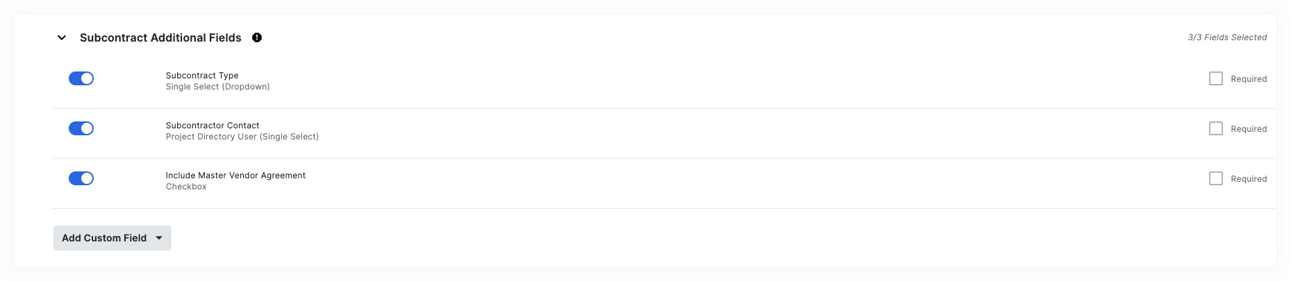 Subcontract Additional Fields