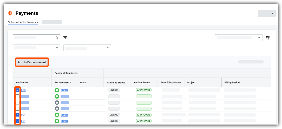 Select Invoices Add To Disbursement