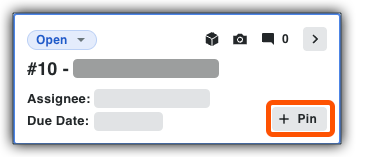 This image shows an item card without a pin added and highlights the Pin button that users push to create a new pin for the item in the Next Gen Viewer of the Model Manager tool. 