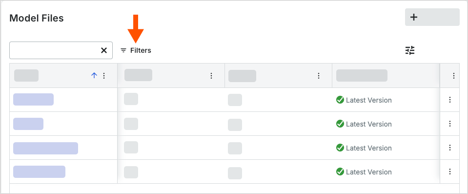 This image shows the Filters icon in the Model Files card, which is located in the Admin View of the Model Files card in the Model Manager landing page. 