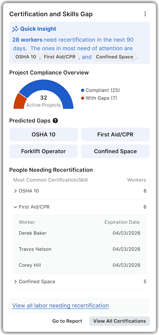 This image is an example of the comp-any-level Certification and Skills Gap Insights.