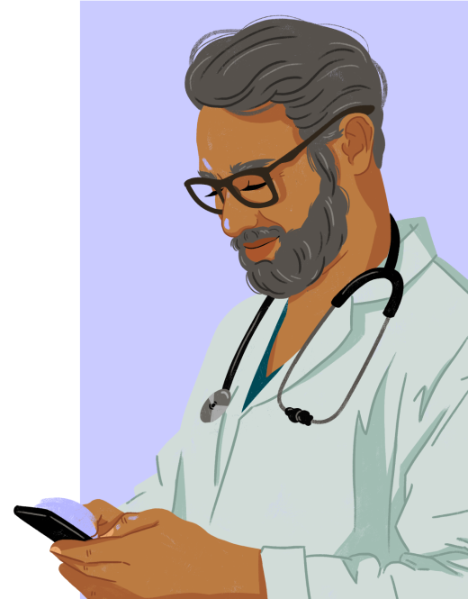 virtual urgent care image of doctor on phone