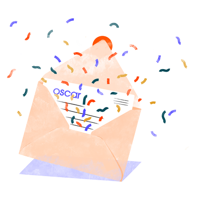 Image of opened mail with confetti coming out of it