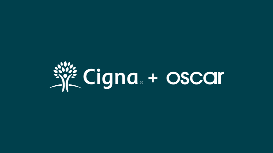 Cigna + Oscar logo on a dark green background