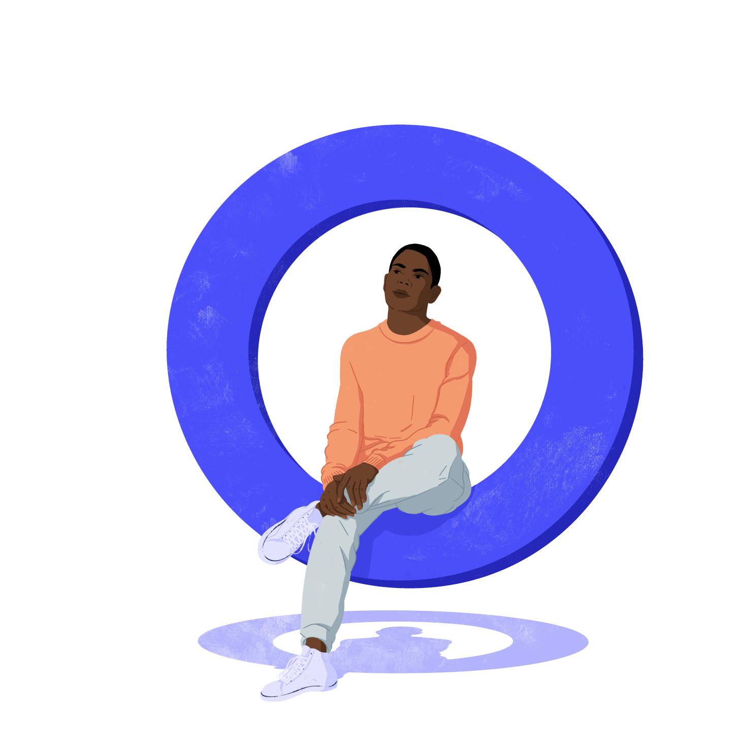 Illustration of a person sitting in the Oscar O logo
