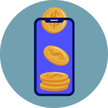 Coins falling into cellphone  screen
