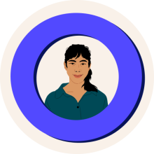 Illustration of a smiling person inside the Oscar O logo