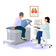 Illustration of a patient speaking with a pulmonologist at their office