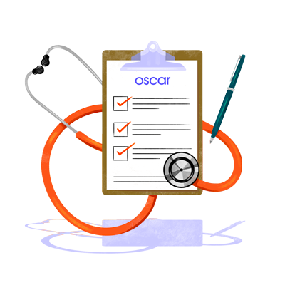 Illustration of a clipboard with a checklist labeled "oscar," a stethoscope, and a pen arranged around it.