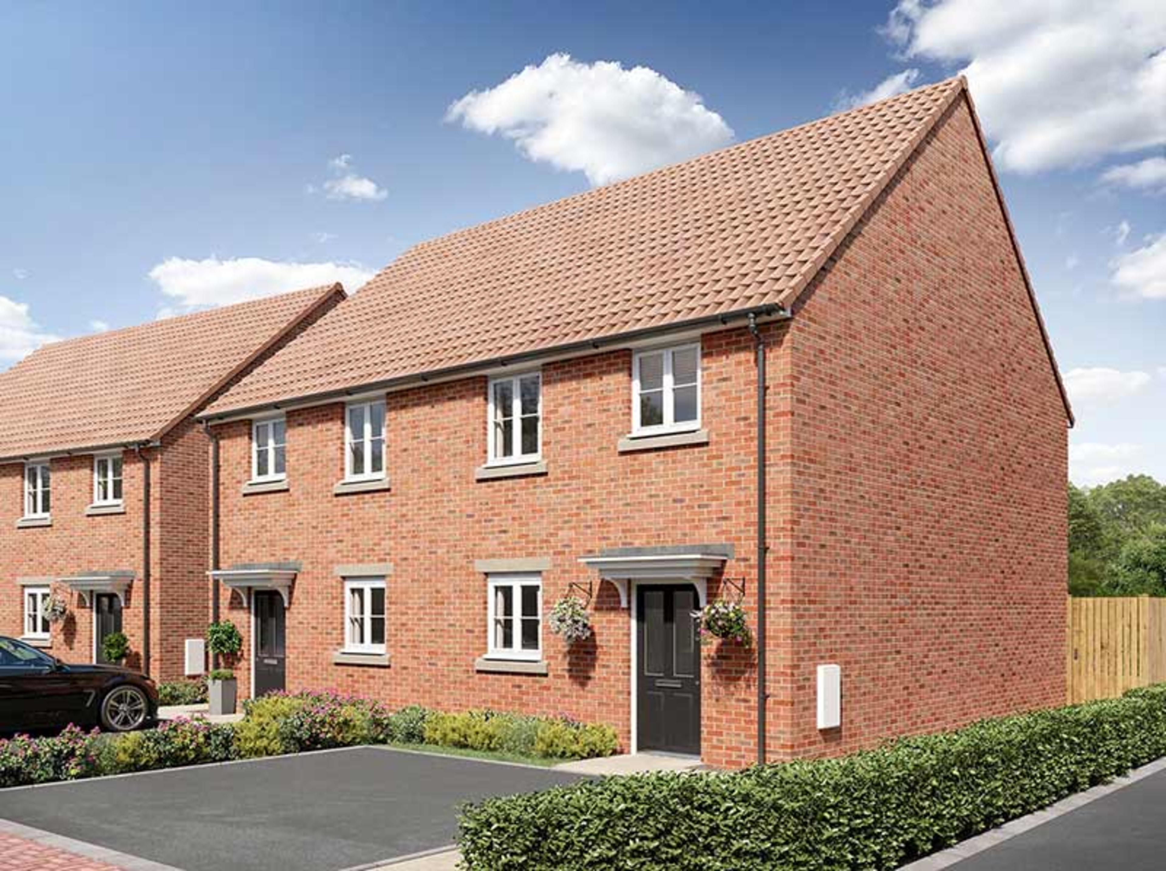 Exterior of the Lockwood - a semi-detached three bedroom home with a parking space to the front 