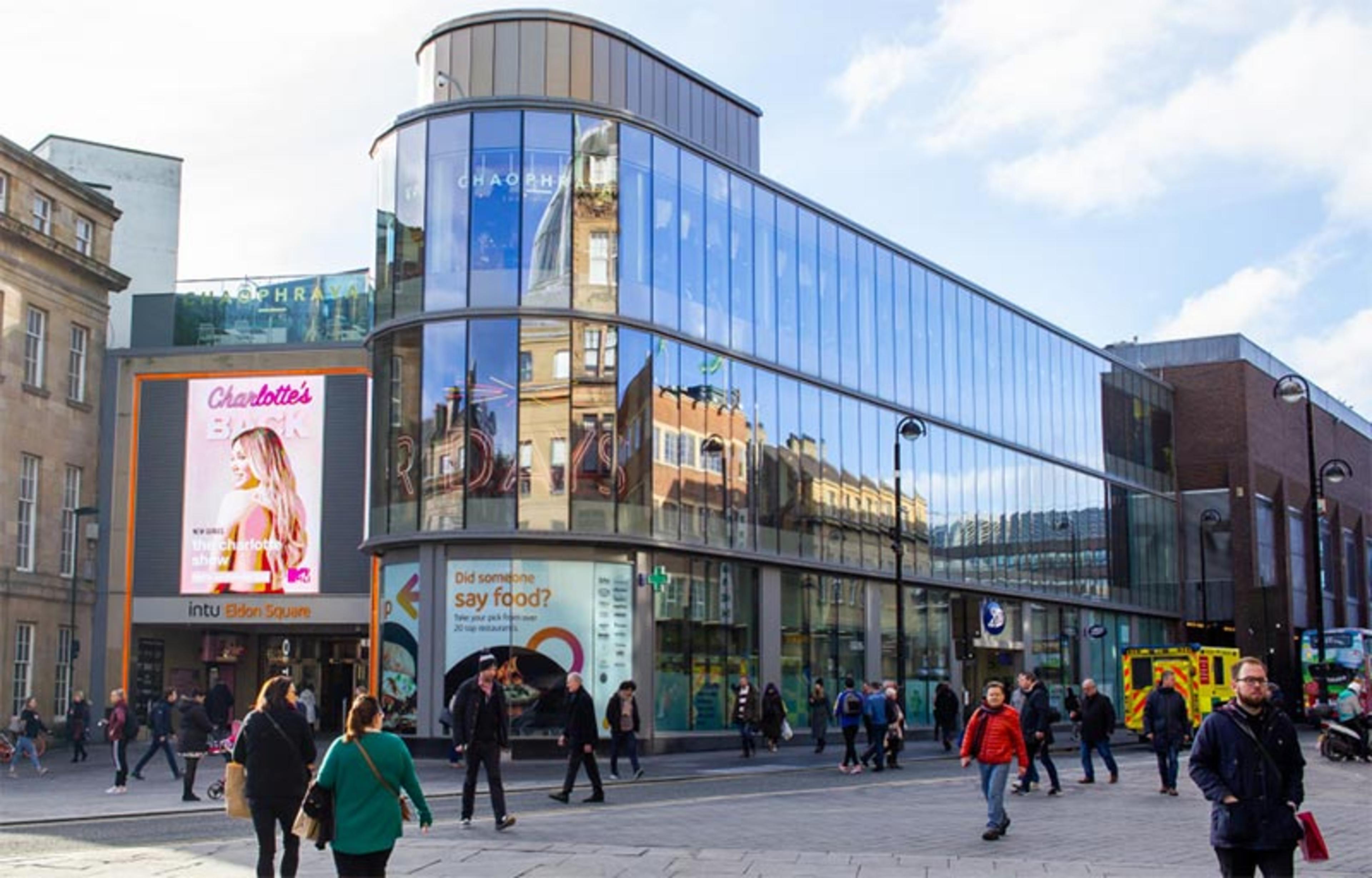 Glass front of Eldon Square shopping centre in Newcastle-upon-Tyne