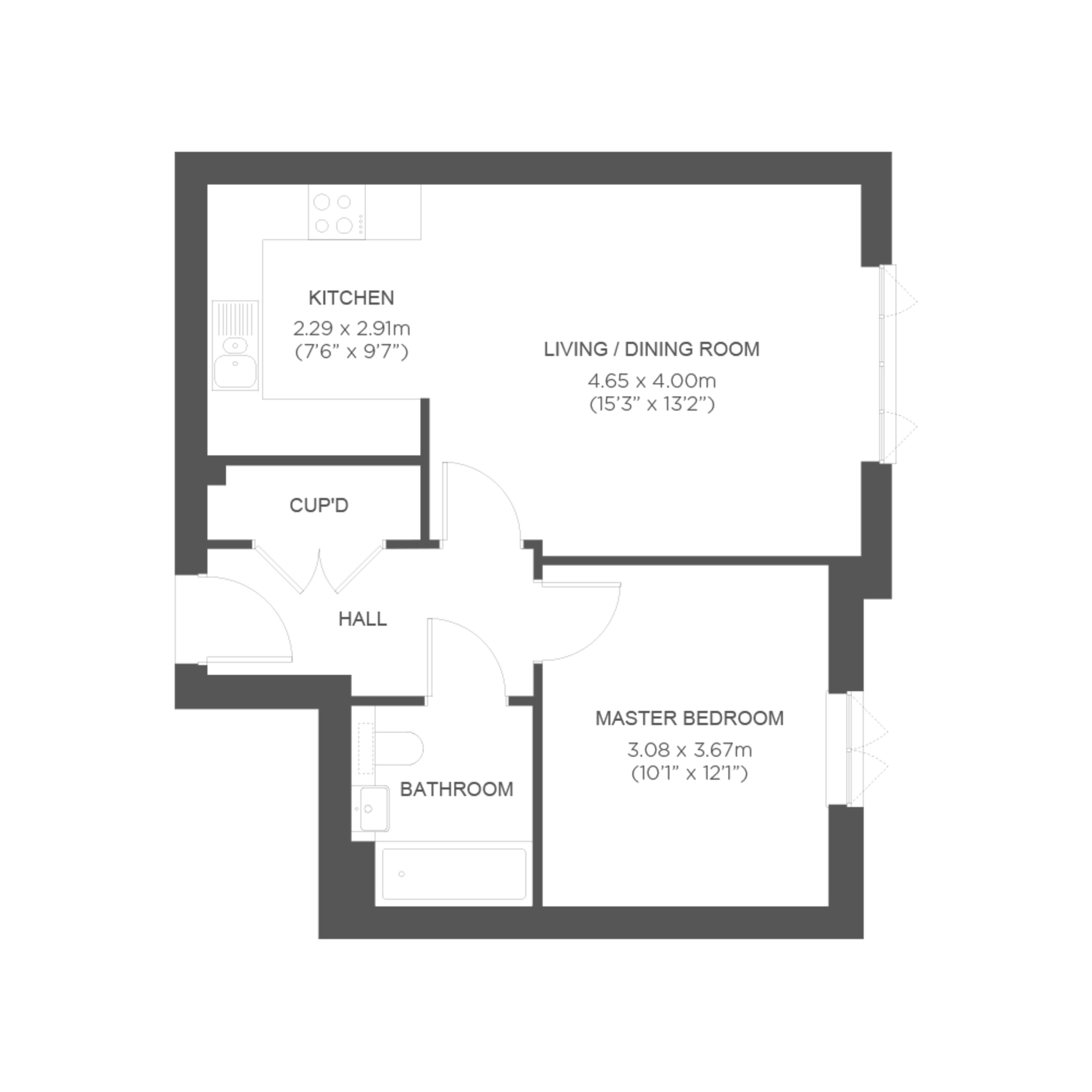 2D floorplan of Waltham apartment type at Bowlers Court