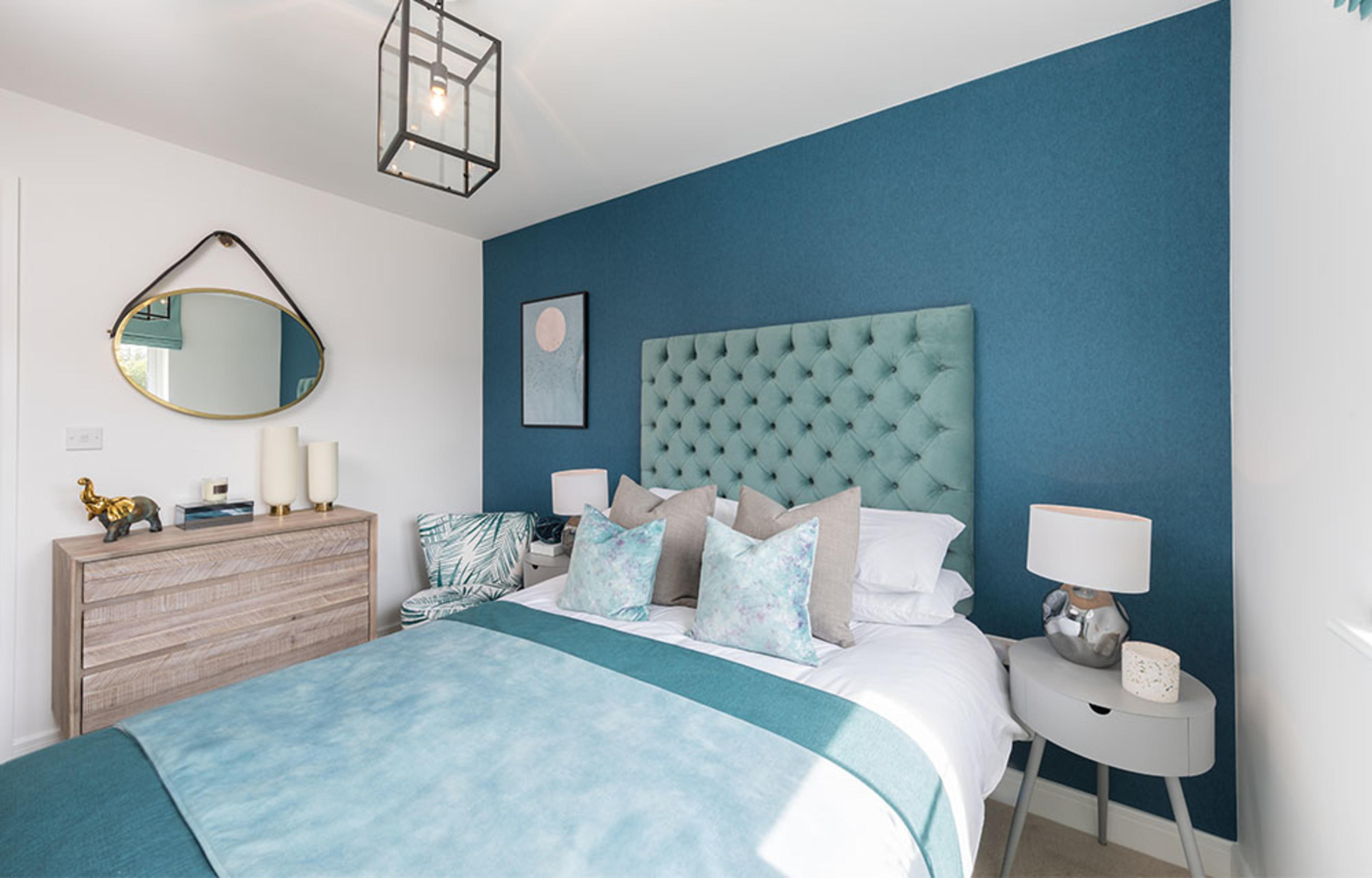 Image of blue bedroom with double bed