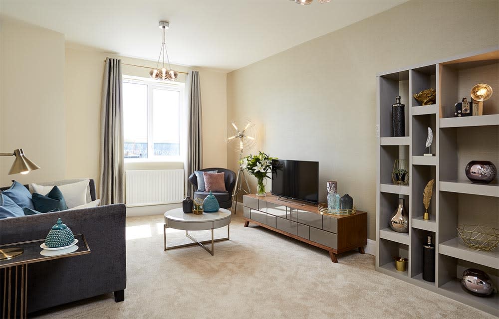 Living room with sofa and furniture in the Octave home at Meaux Rise in Kingswood, Hull