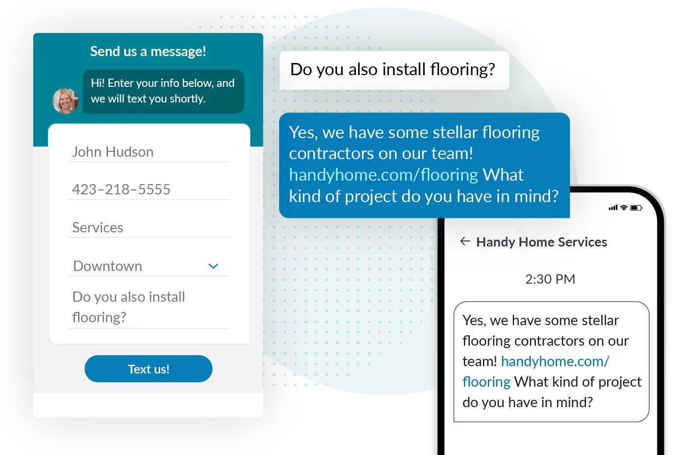 SMS Chat text messaging widget for home renovators