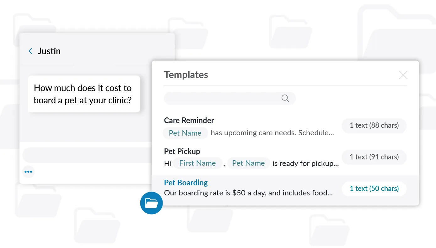 text message templates feature for veterinarians 