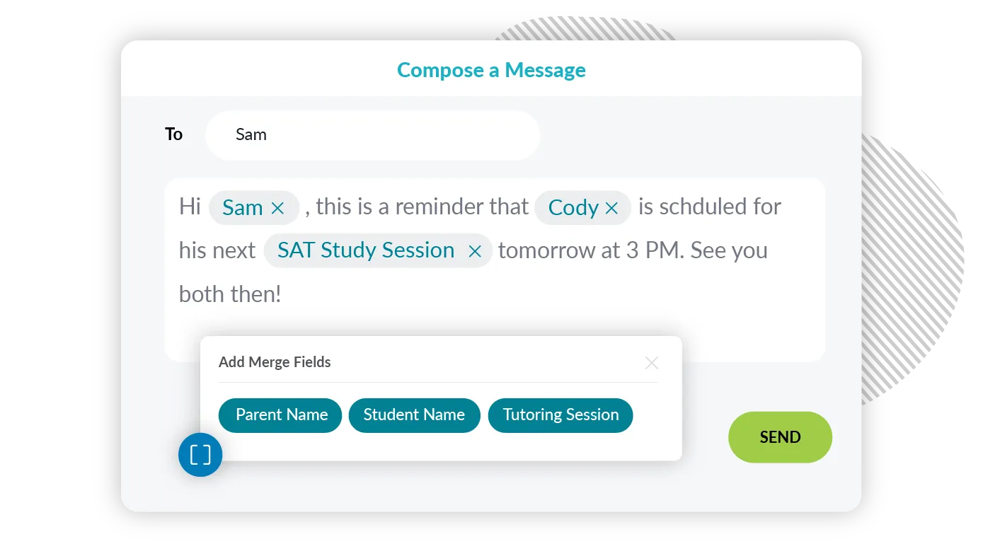 text message merge fields feature for tutors from Text Request