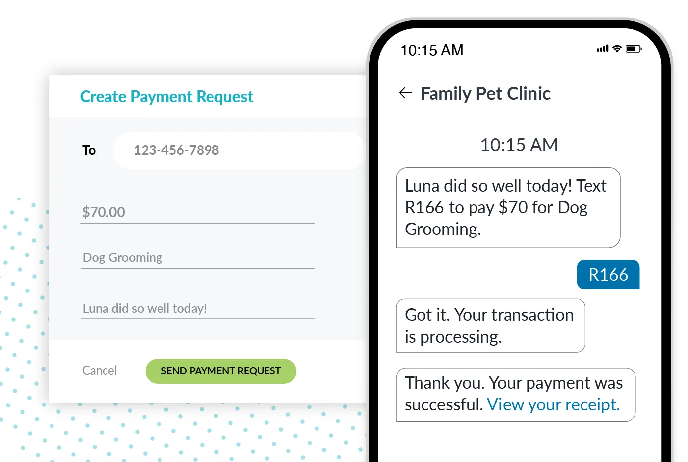 text-to-pay feature for veterinarians