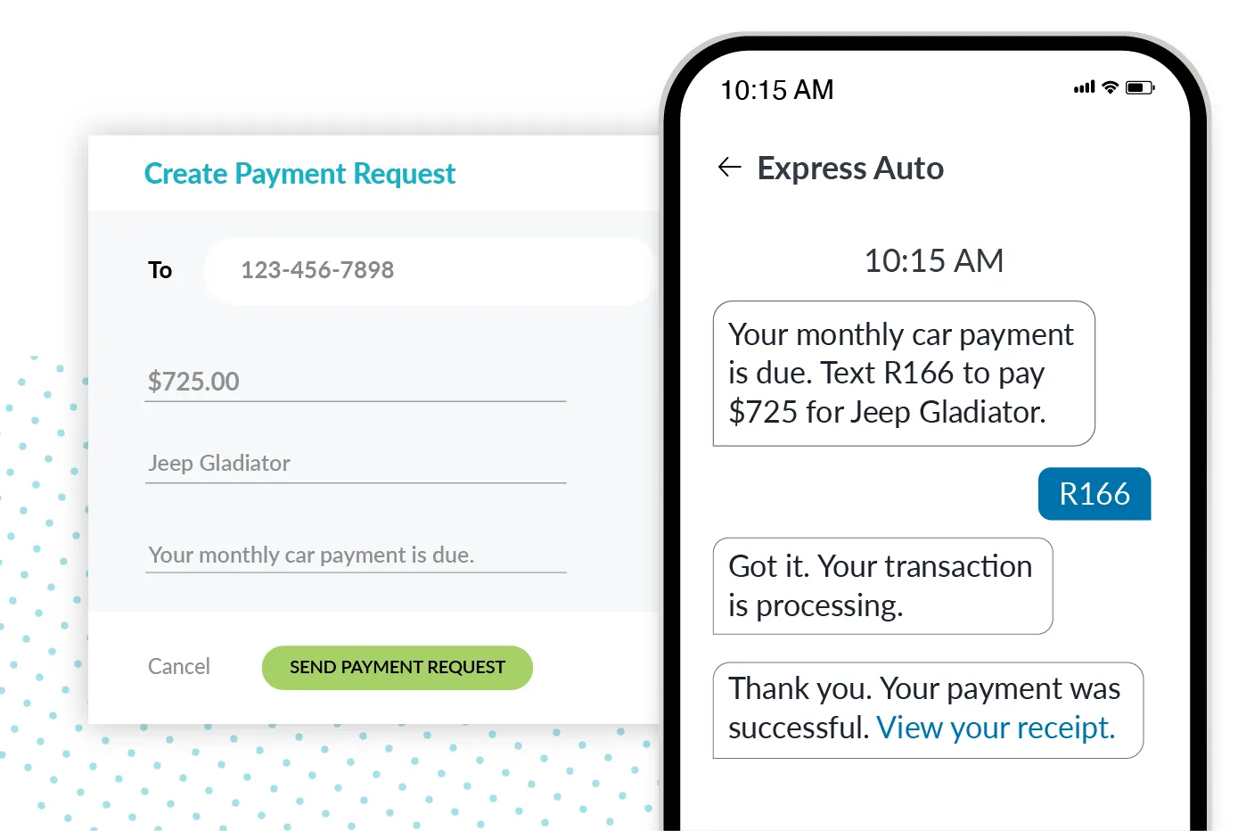 text to pay feature for automotive shops and dealers