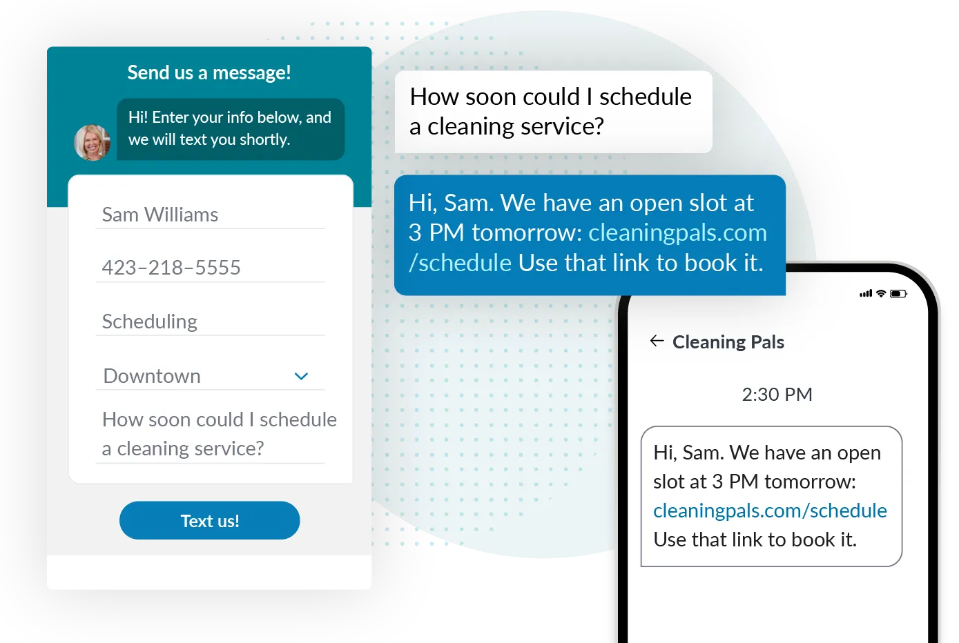 sms chat for cleaning franchise