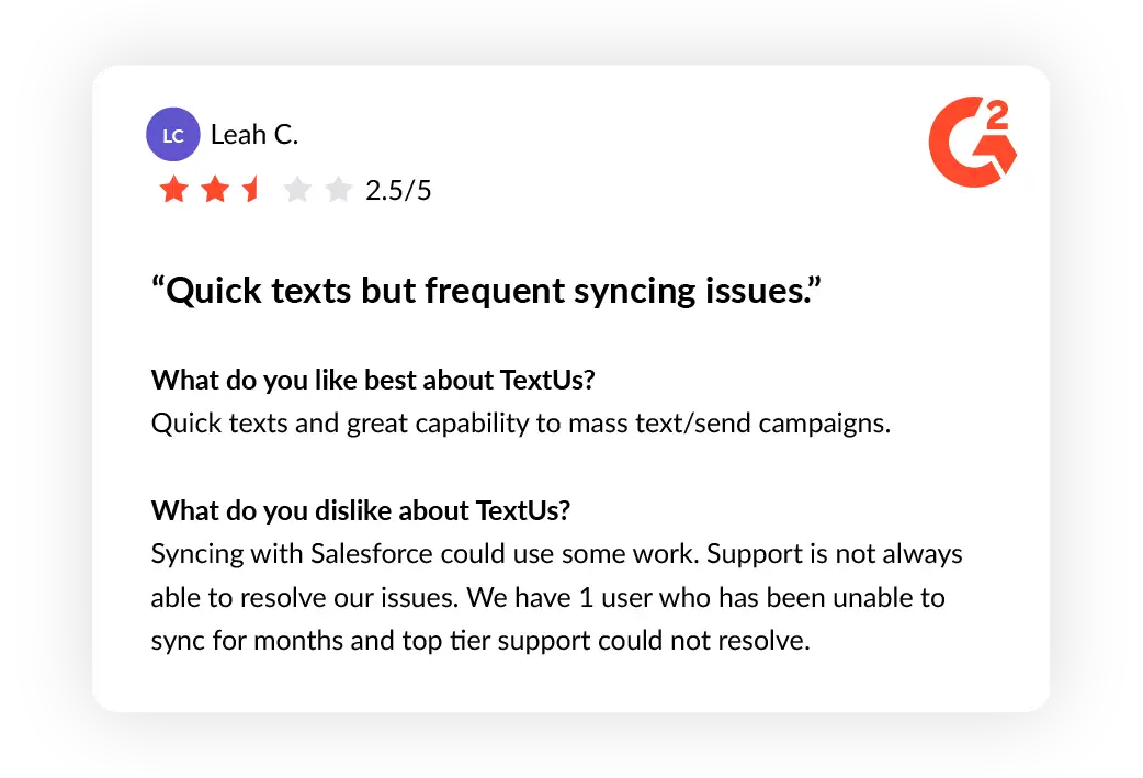 TextUs customer review