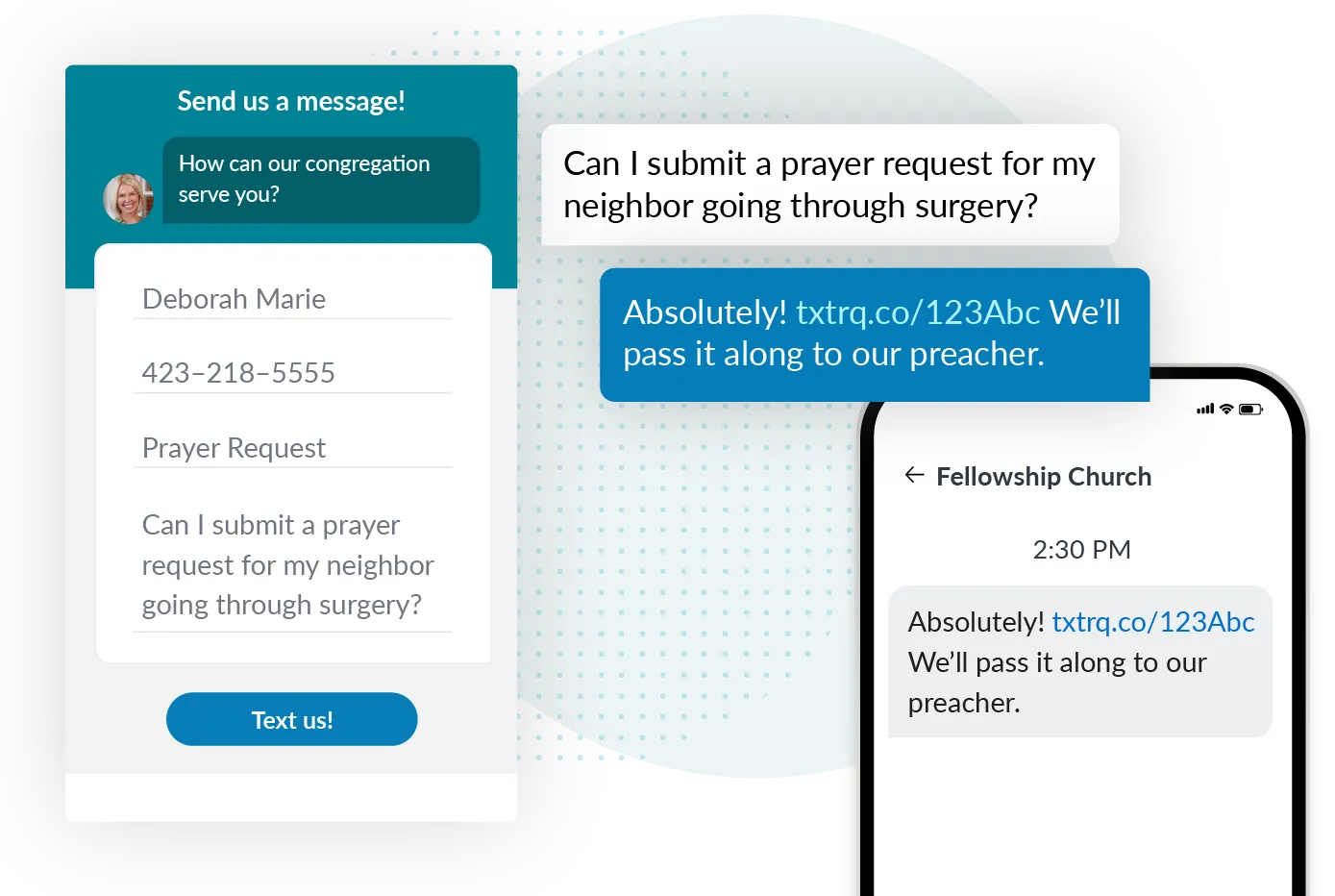 churches sms chat widget example