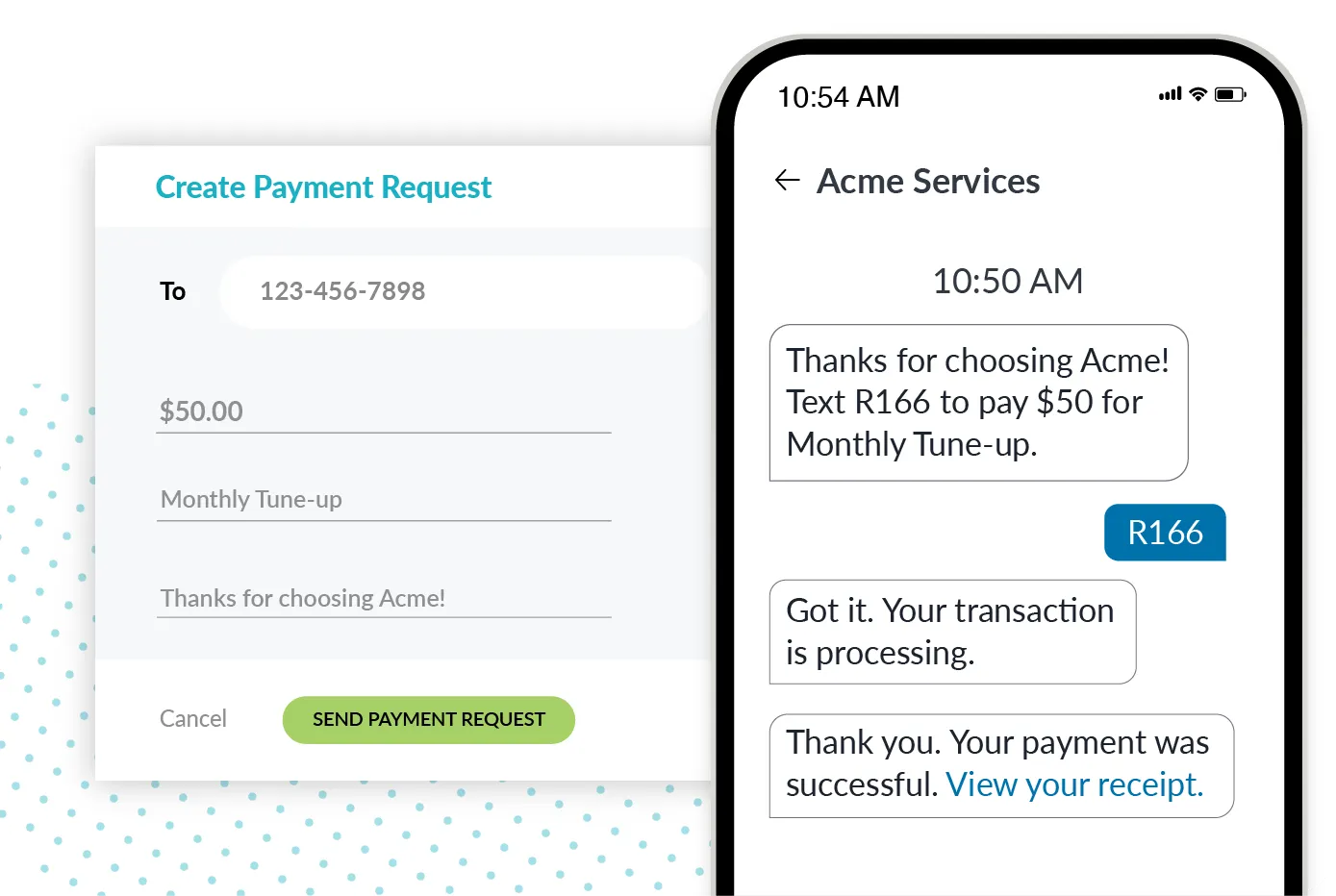 text request payments feature example