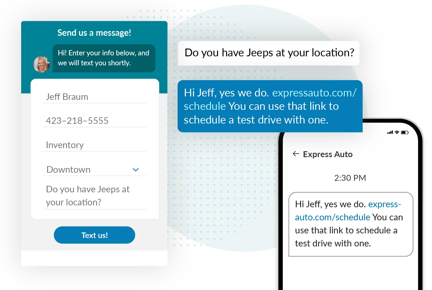 sms chat widget for auto shops and dealers