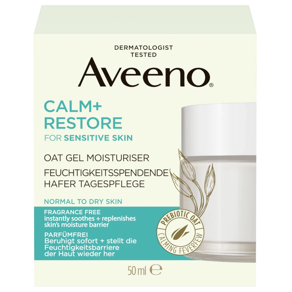 Aveeno® Calm+Restore™ Hydratačný pleťový gél s ovsom Predná strana obalu