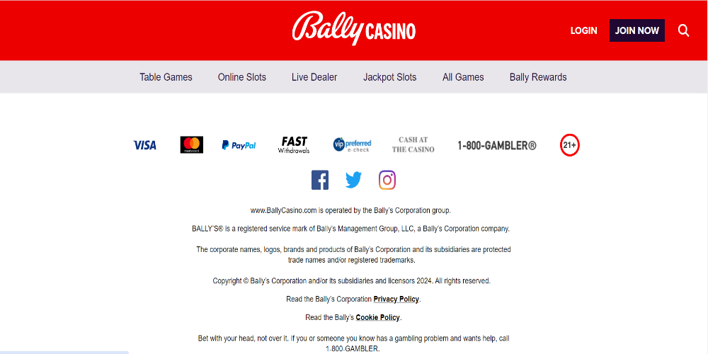 Bally Casino Payment Methods