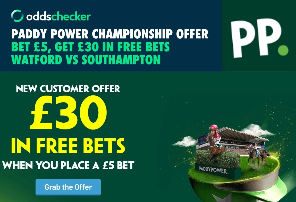 Watford v Southampton Offer: Get £30 for Championship Clash with Paddy Power