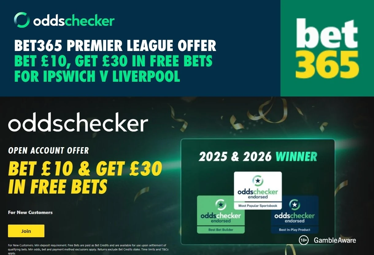 bet365 Sign Up Offer: Bet £10 on Ipswich v Liverpool, Get £30 for Premier League this Weekend