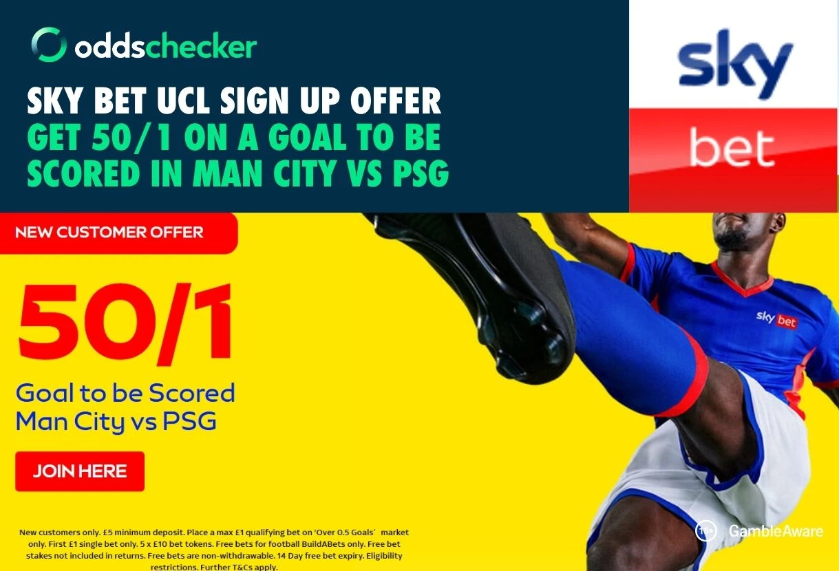 Sky Bet 50/1 Offer: Back a Goal to be Scored in Man City vs PSG