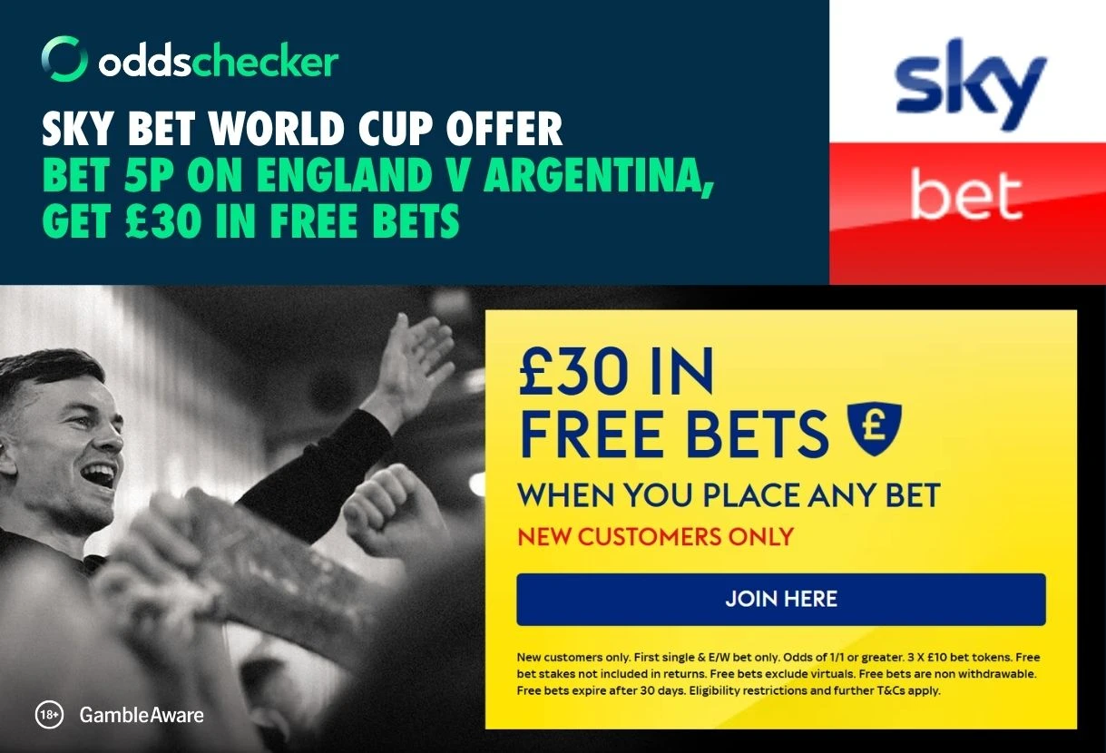 Sky Bet World Cup Offer: Get £30 in Free Bets for England v Argentina, When You Bet 5p
