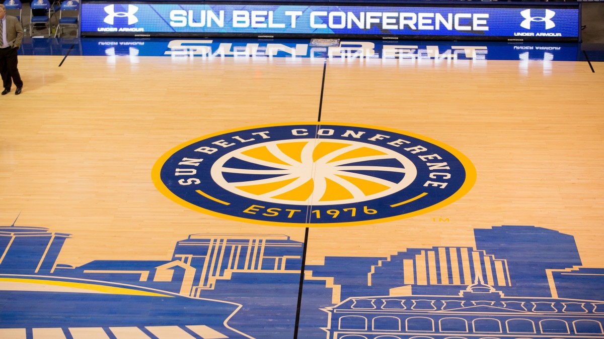 Sun Belt Conference basketball court logo