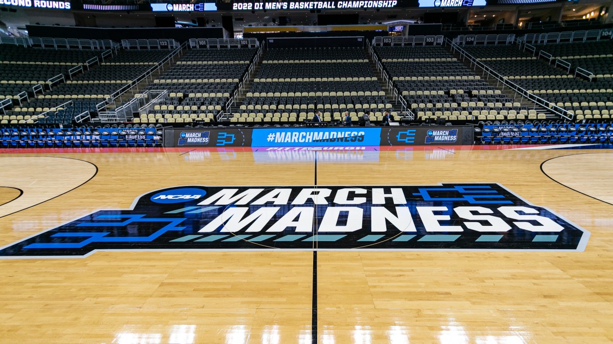March Madness NCAA college basketball tournament court logo