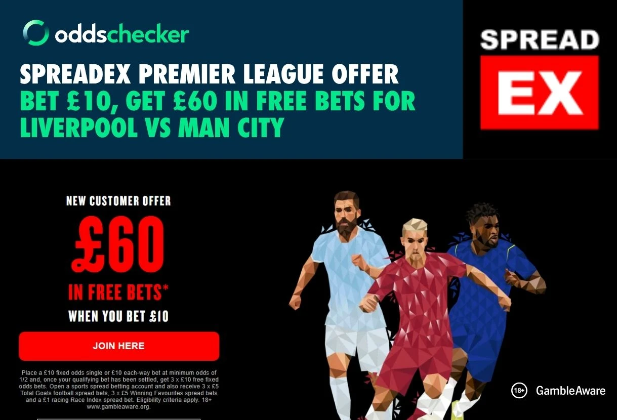 Liverpool vs Man City Betting Offer: Bet £10, Get £60 with Spreadex
