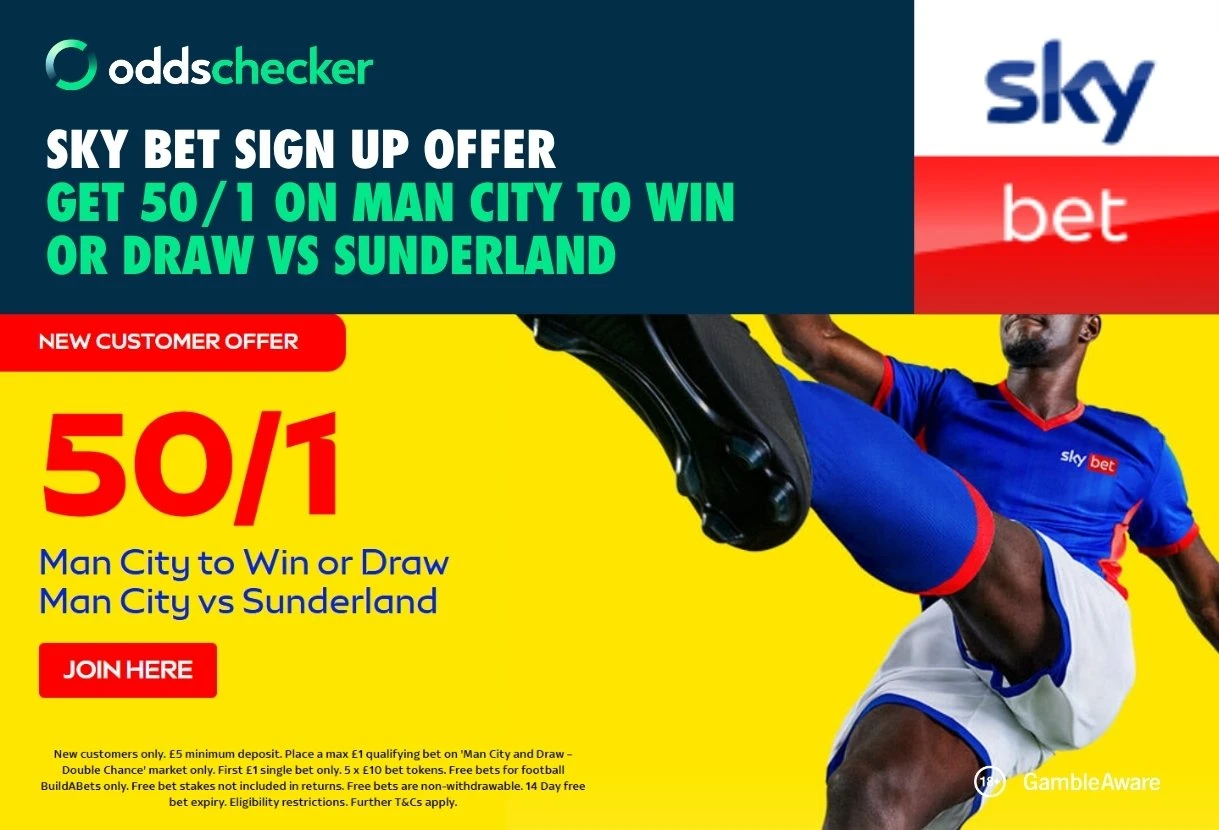 Sky Bet Sign Up Offer for Man City v Sunderland: Get 50/1 on City to Win or Draw