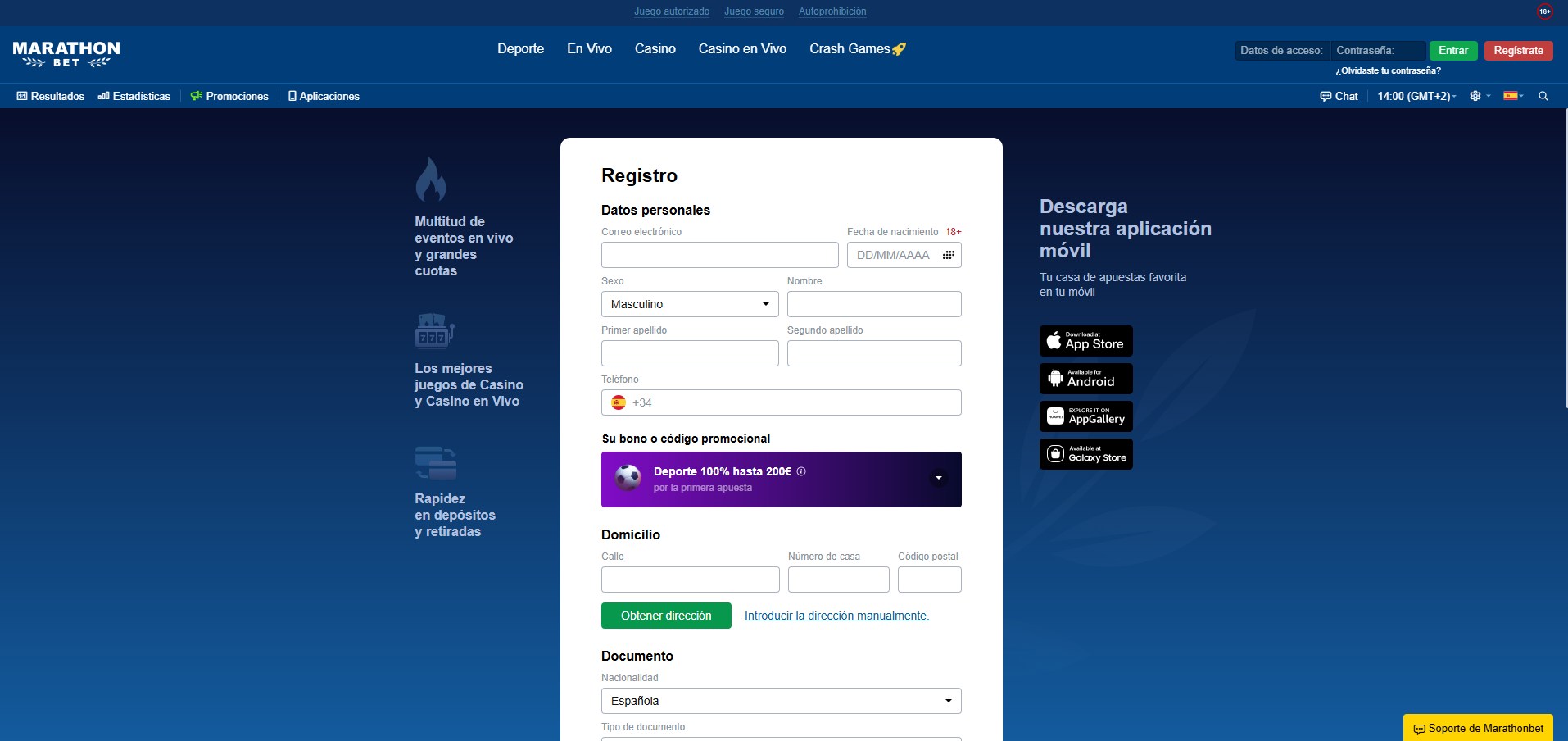 Registro en Marathonbet