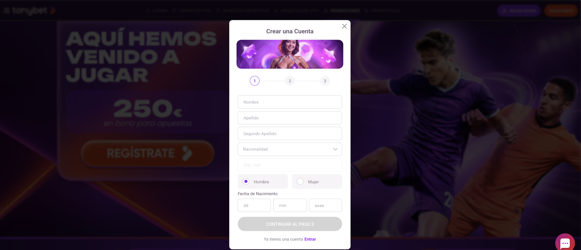 Crear Cuenta TonyBet