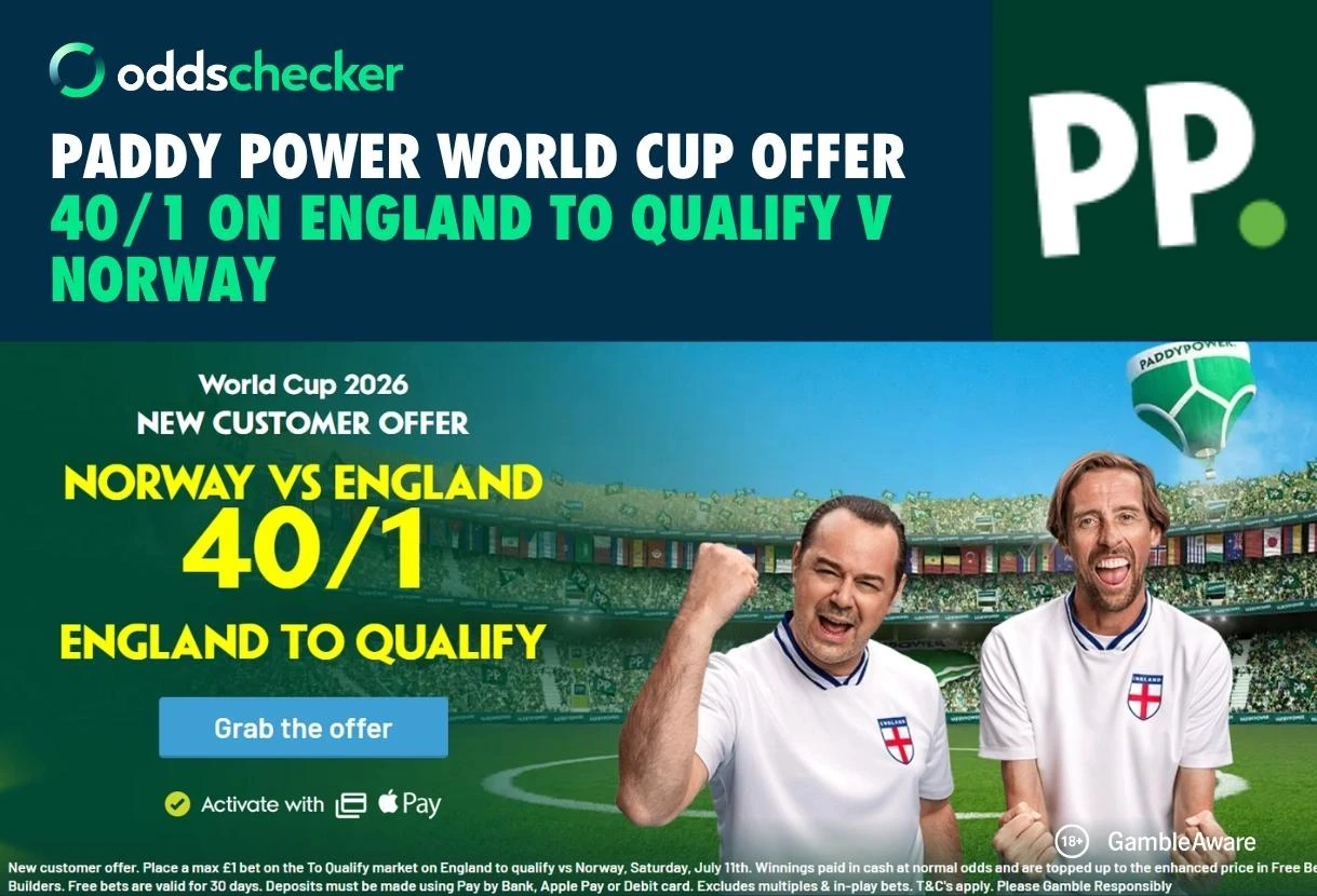Paddy Power World Cup Offer: Claim 40/1 on England to Qualify v Norway