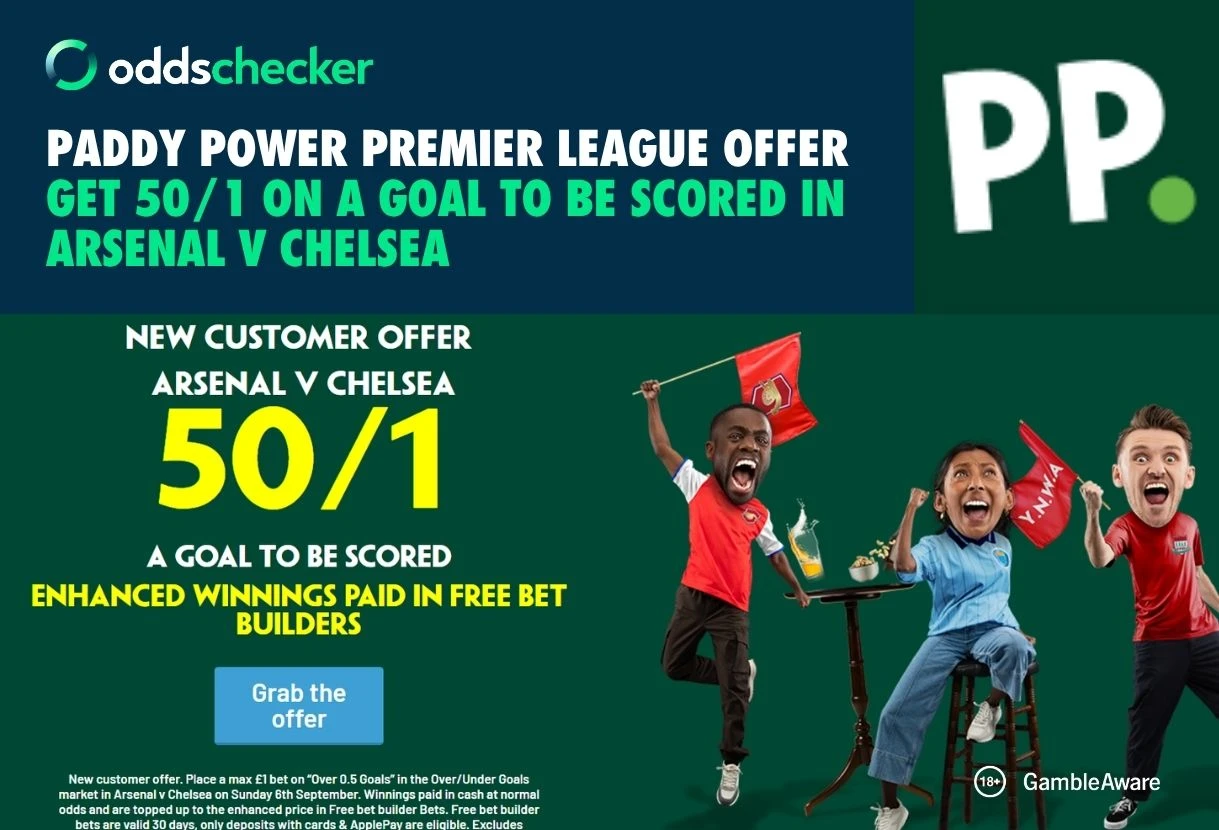 Paddy Power Premier League Offer: Get 50/1 on a Goal to be Scored in Arsenal v Chelsea