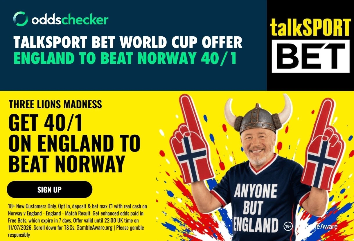 talkSPORT BET World Cup Offer: Get 40/1 on England to Beat Norway