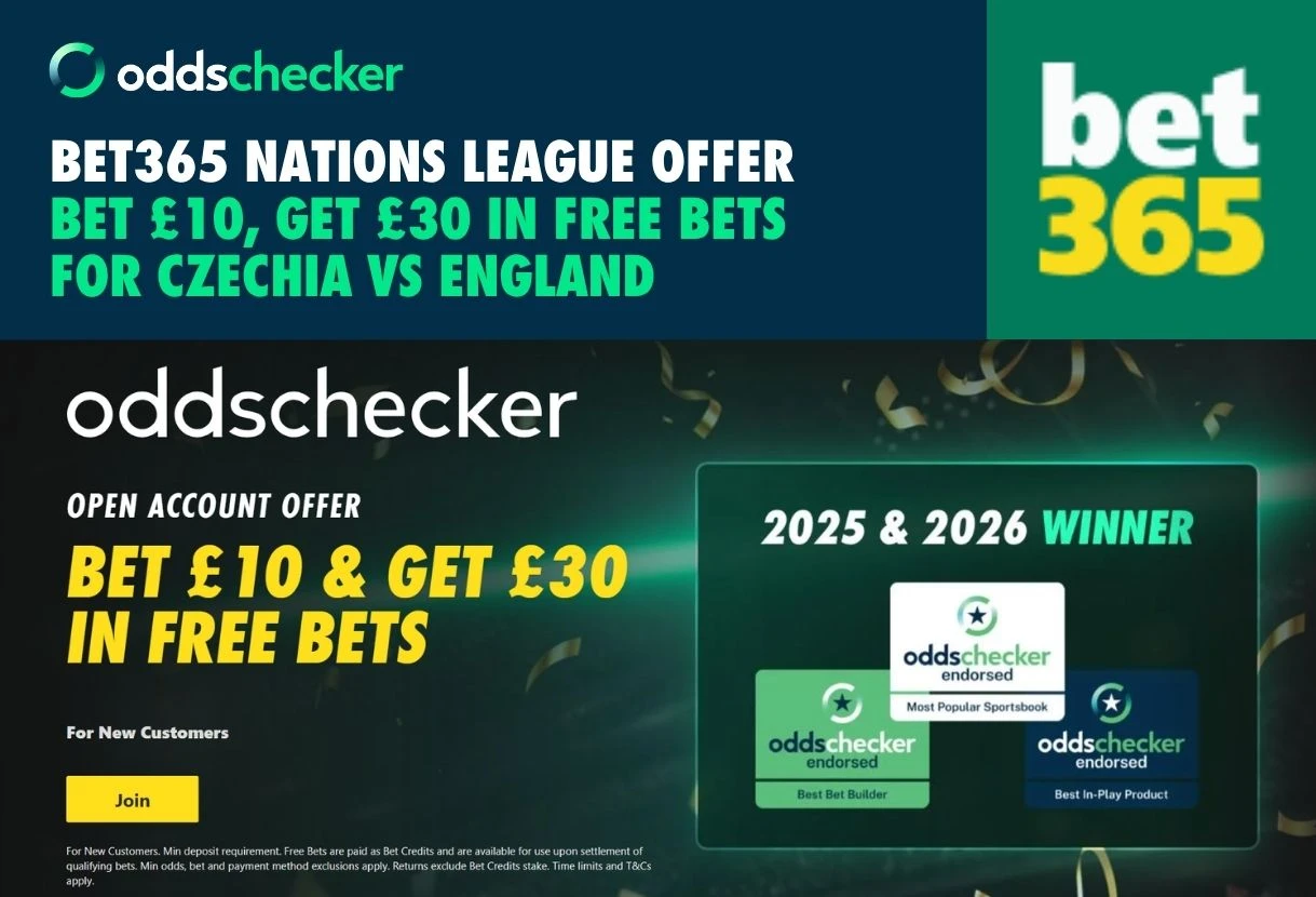 bet365 Nations League Offer: Bet £10, Get £30 for Czechia vs England
